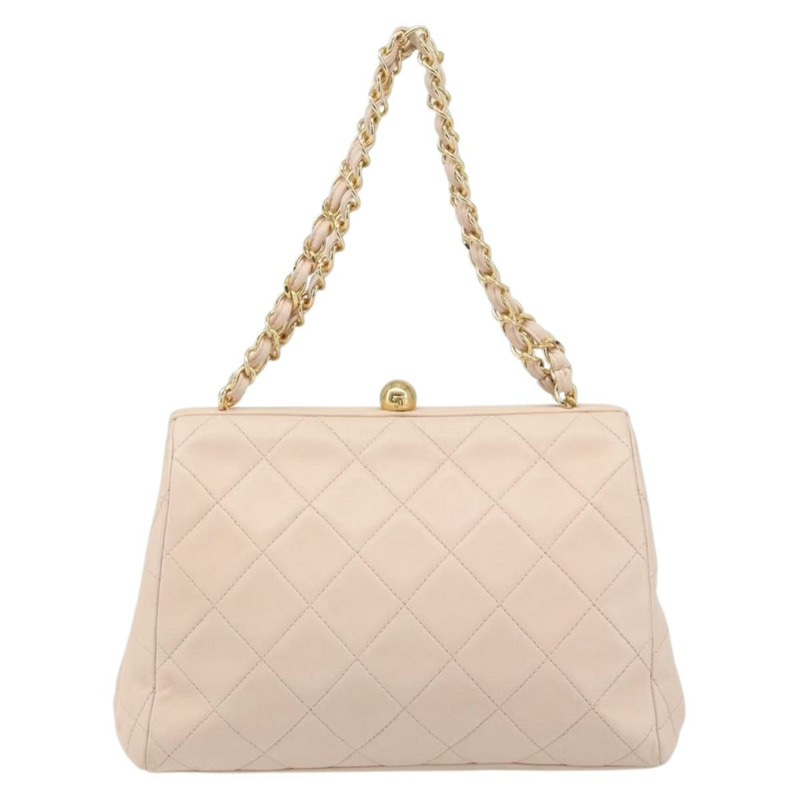 【日本直送】香奈兒鏈條絎縫手提包，羊皮材質，粉紅金色雙C標誌，正品 ka3130SAV-12