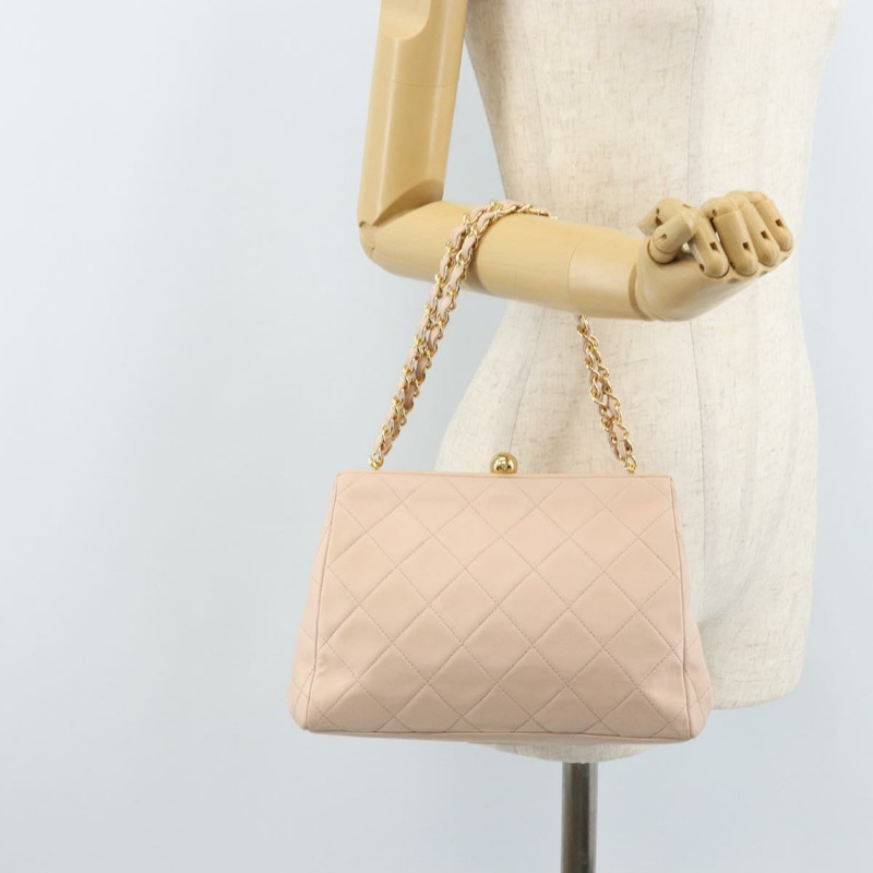 【日本直送】香奈兒鏈條絎縫手提包，羊皮材質，粉紅金色雙C標誌，正品 ka3130SAV-23
