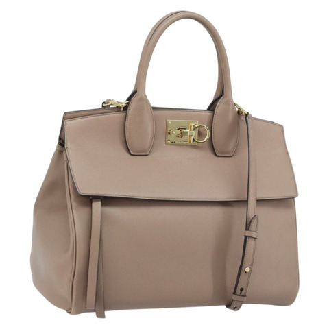 Salvatore Ferragamo Gancini Studio 皮革雙肩包 粉金配色 正品 gh1912