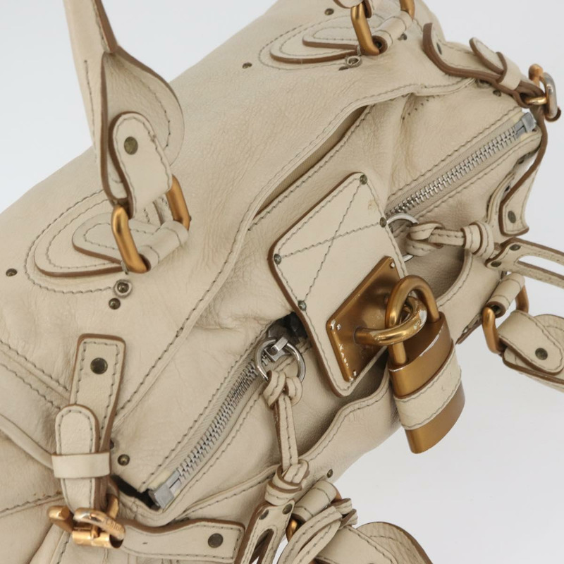 【日本直送】Chloe Paddington 手提包 皮革 象牙色 金色 銀色 正品 am11058V-5