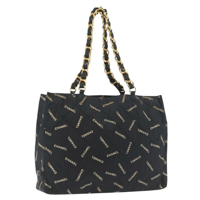 【日本直送】香奈兒帆布托特包 黑色 金色 CC 標誌 正品 BA11368A-0