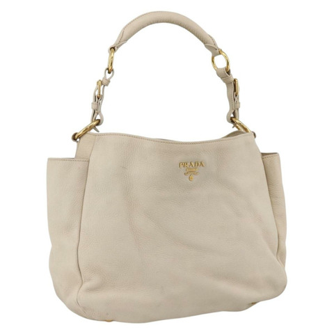 PRADA 金色象牙色皮革肩背包 正品 AMZ413A