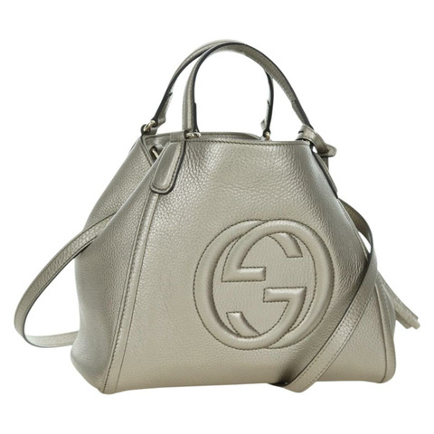 GUCCI Soho 手提包 皮革 兩用 銀色/金色 336751 正品 ki6605M