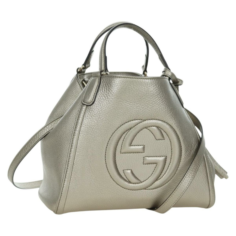 【日本直送】GUCCI Soho 手提包 皮革 兩用 銀色/金色 336751 正品 ki6605M-0