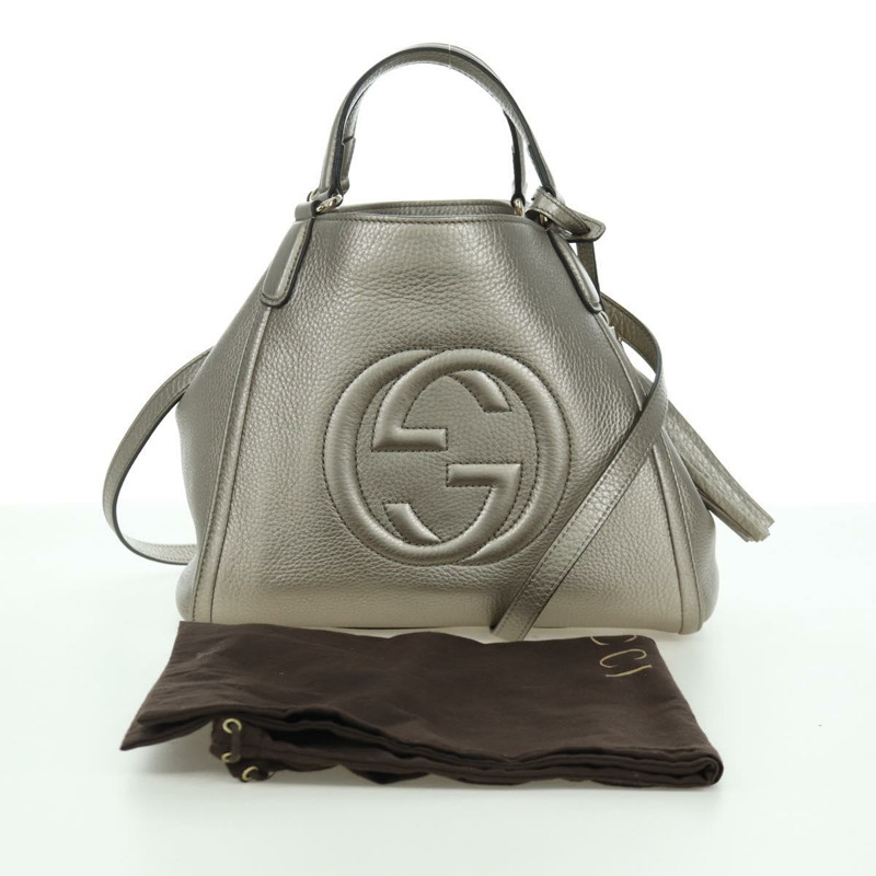 【日本直送】GUCCI Soho 手提包 皮革 兩用 銀色/金色 336751 正品 ki6605M-11