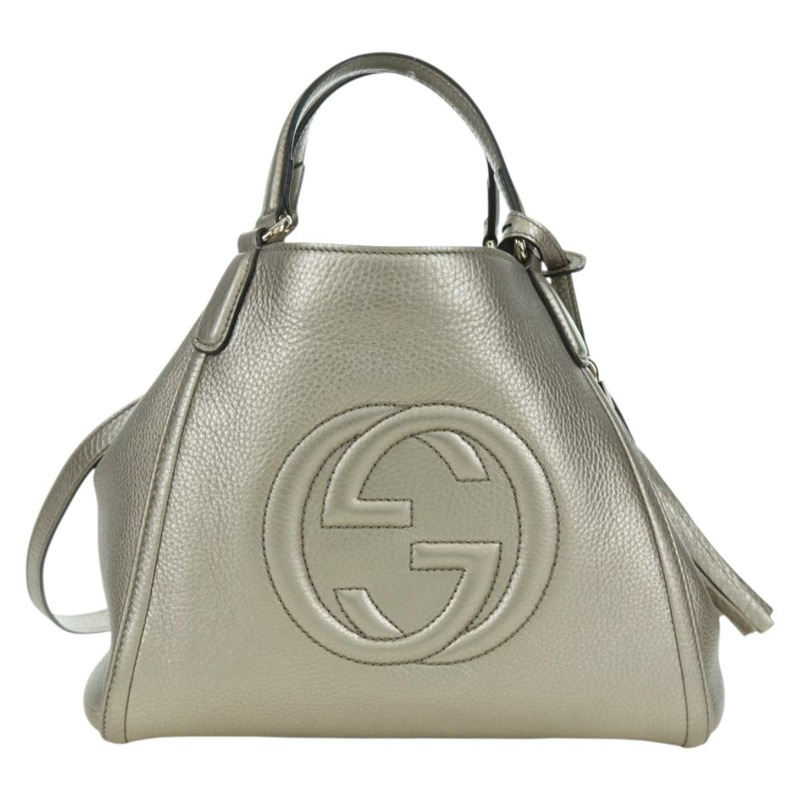 【日本直送】GUCCI Soho 手提包 皮革 兩用 銀色/金色 336751 正品 ki6605M-12