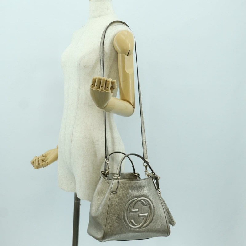 【日本直送】GUCCI Soho 手提包 皮革 兩用 銀色/金色 336751 正品 ki6605M-28