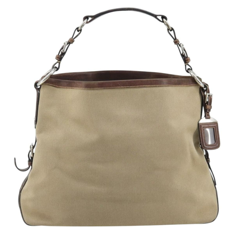 【日本直送】PRADA帆布肩包 米色 銀色 正品 YKZ082A-1