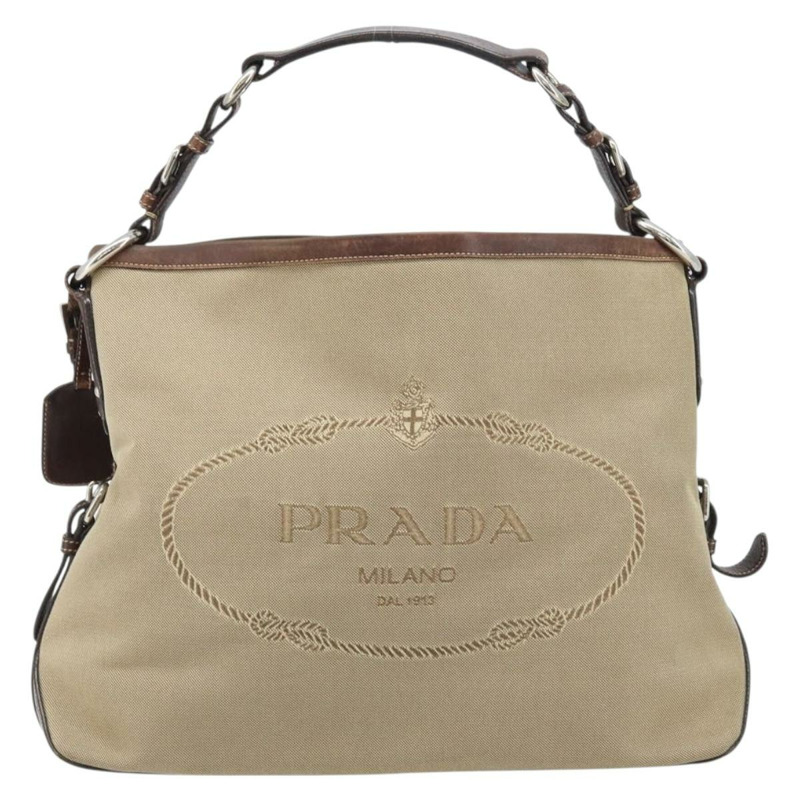 【日本直送】PRADA帆布肩包 米色 銀色 正品 YKZ082A-12