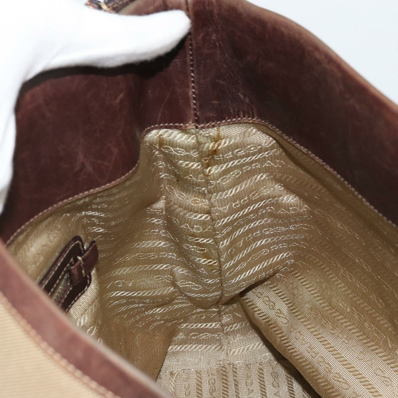 【日本直送】PRADA帆布肩包 米色 銀色 正品 YKZ082A-17