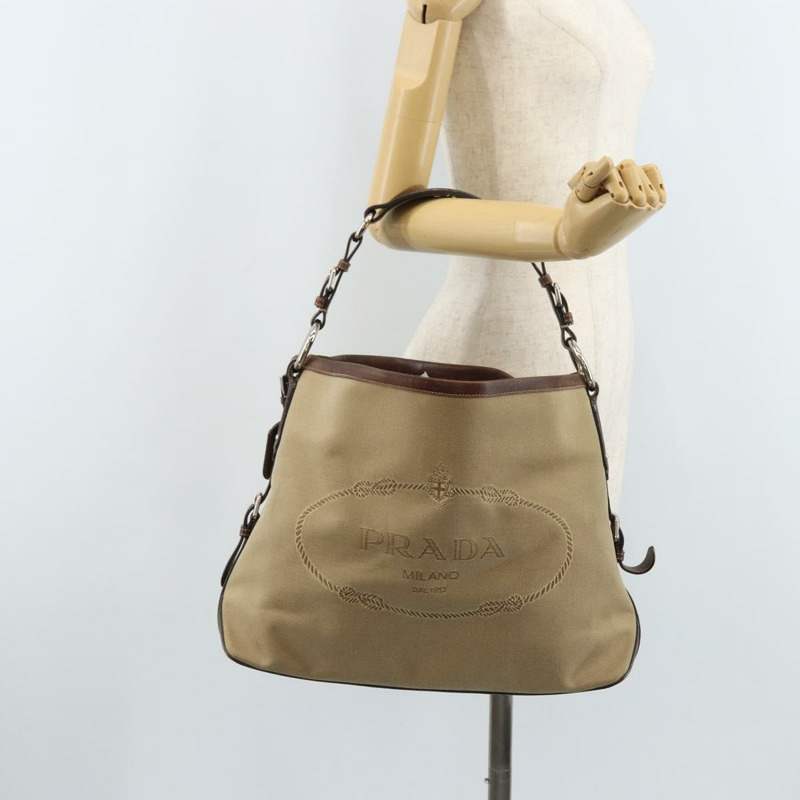【日本直送】PRADA帆布肩包 米色 銀色 正品 YKZ082A-21