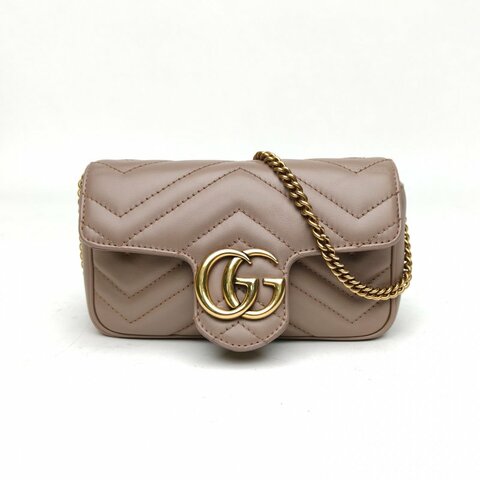 GUCCI GGMarmont肩背包超Mini16.5豆沙粉牛皮金扣肩背包