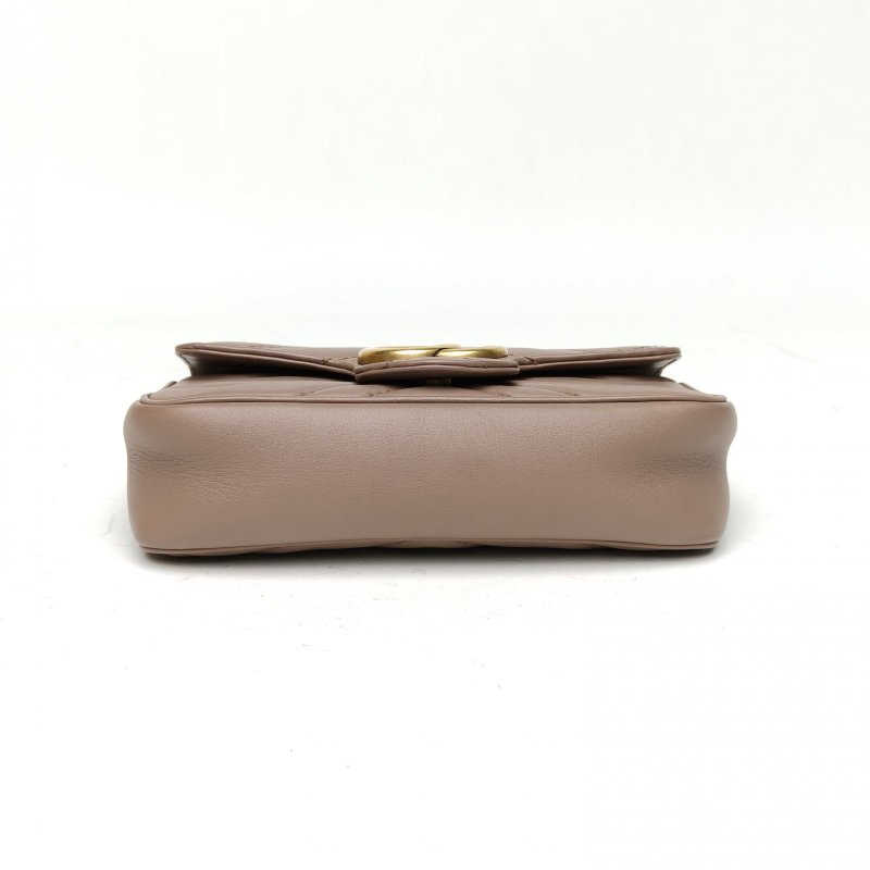 GUCCI GGMarmont肩背包超Mini16.5豆沙粉牛皮金扣肩背包-4