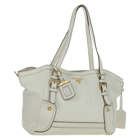 PRADA 白色金色皮革手提包 正品 YKZ080V