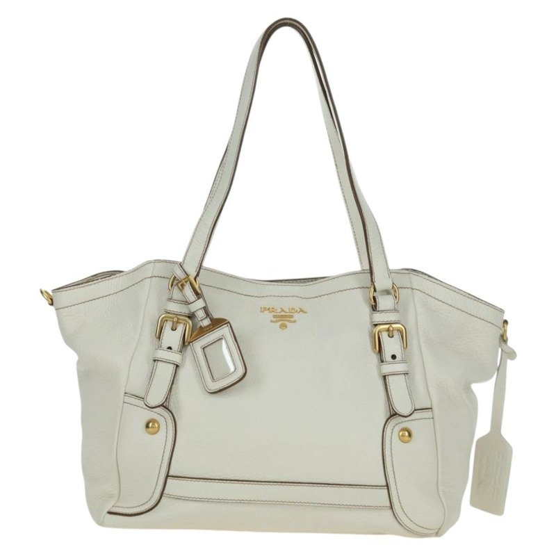 【日本直送】PRADA 白色金色皮革手提包 正品 YKZ080V-12