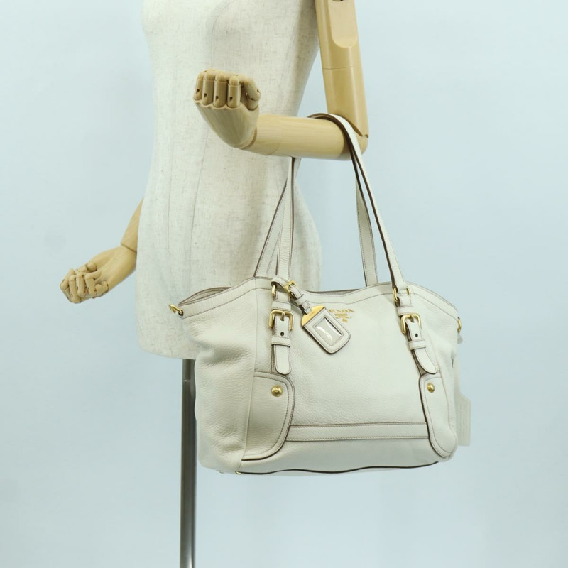 【日本直送】PRADA 白色金色皮革手提包 正品 YKZ080V-25