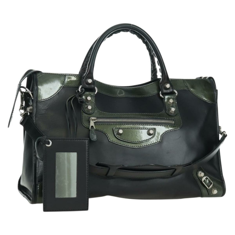 【日本直送】BALENCIAGA Giant City 手提包 皮革 2way 黑色 銀色 281770 正品 YKZ099SAV-0