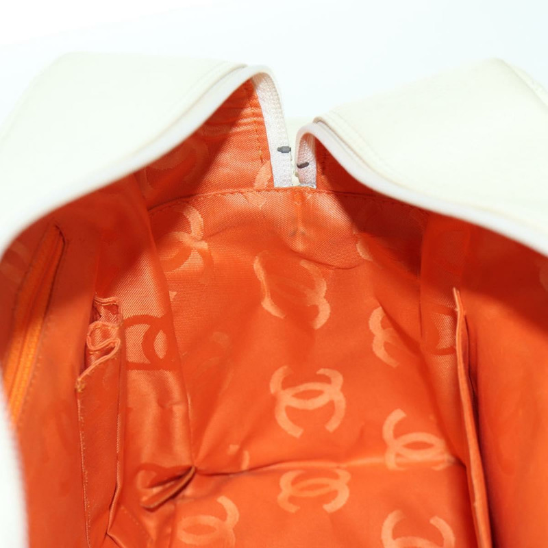 【日本直送】香奈兒 Cambon 系列絎縫手提包，白色銀色雙C標誌皮革，正品 ARZ785SAM-25