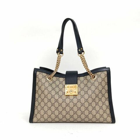 GUCCI Padlock鎖頭包Tote中號35黑色牛皮/PVC金扣肩背包