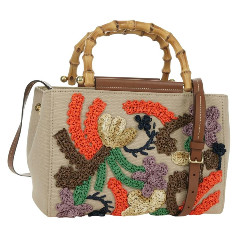 【日本直送】Miu Miu 竹節手提包帆布兩用包米色金色正品 YKZ585SAM-0