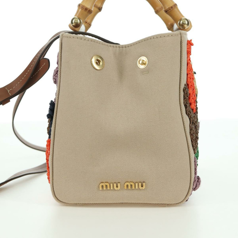 【日本直送】Miu Miu 竹節手提包帆布兩用包米色金色正品 YKZ585SAM-2