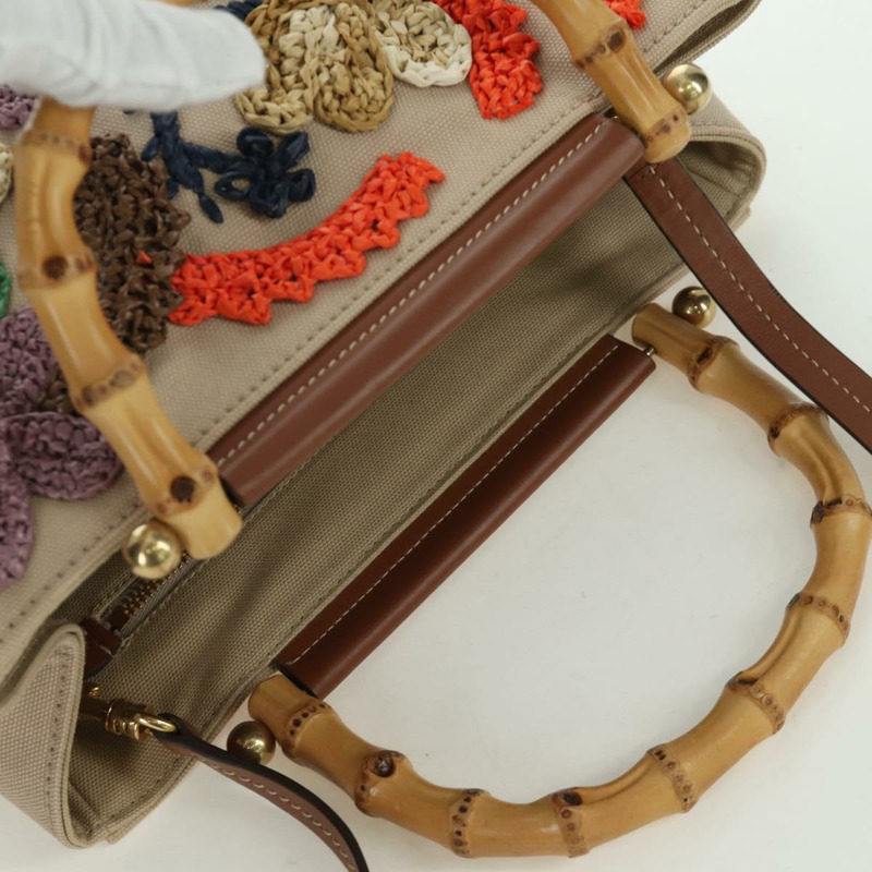 【日本直送】Miu Miu 竹節手提包帆布兩用包米色金色正品 YKZ585SAM-5