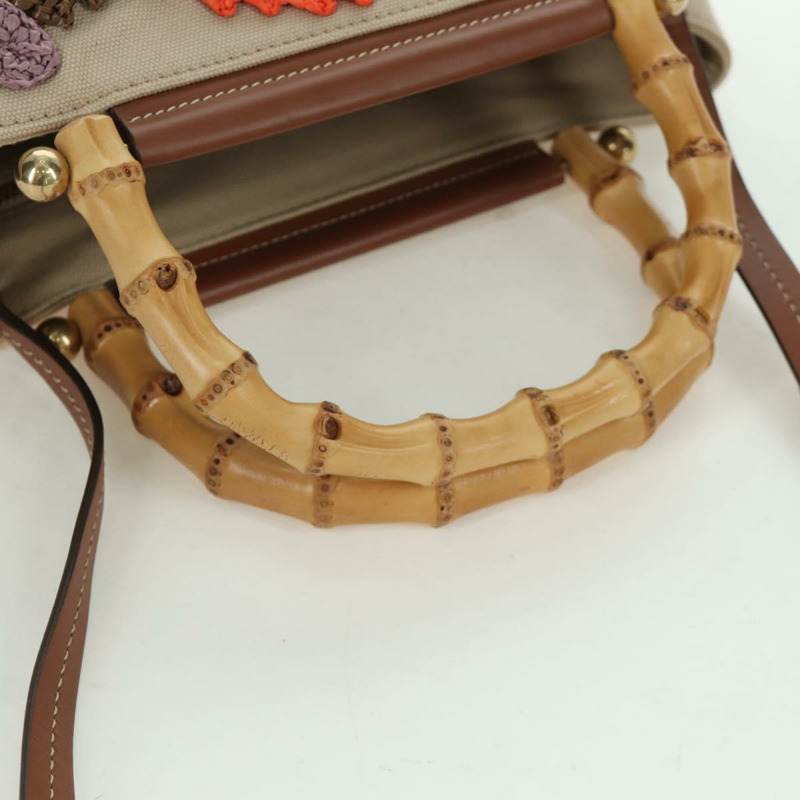 【日本直送】Miu Miu 竹節手提包帆布兩用包米色金色正品 YKZ585SAM-6