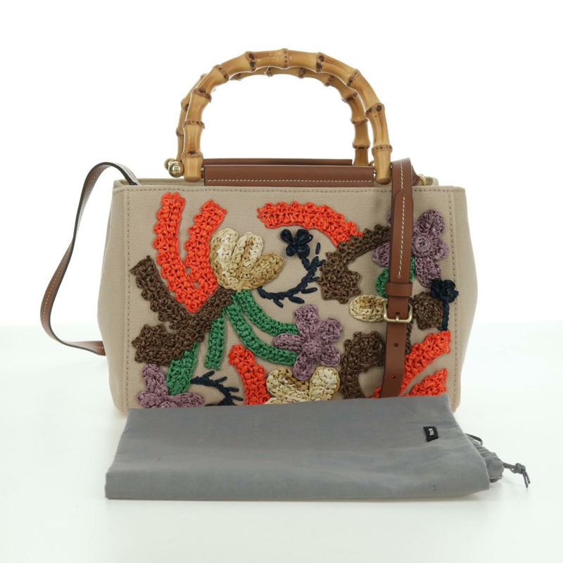 【日本直送】Miu Miu 竹節手提包帆布兩用包米色金色正品 YKZ585SAM-11