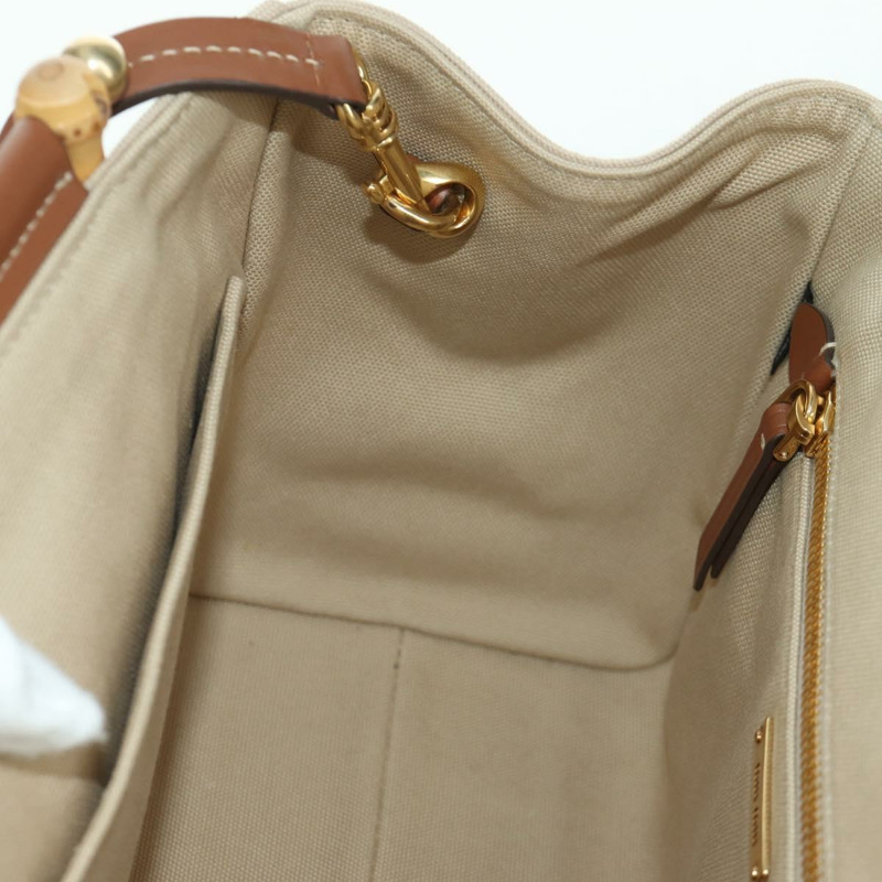 【日本直送】Miu Miu 竹節手提包帆布兩用包米色金色正品 YKZ585SAM-22