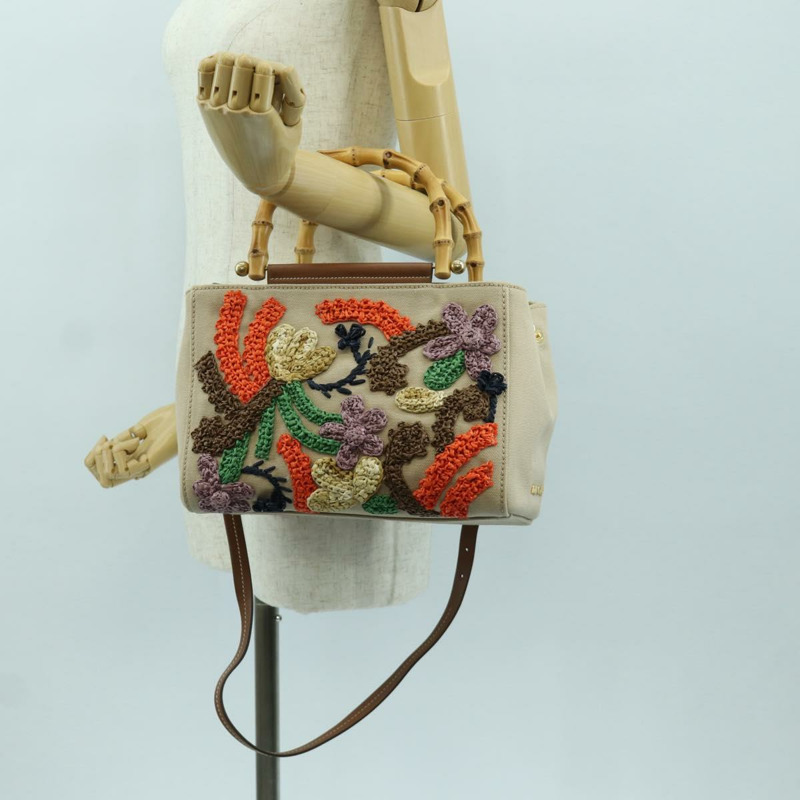 【日本直送】Miu Miu 竹節手提包帆布兩用包米色金色正品 YKZ585SAM-26