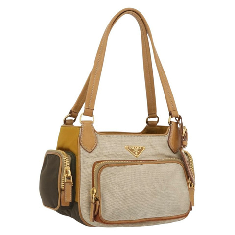 PRADA 手袋 帆布 金色 米色 正品 YKZ552A
