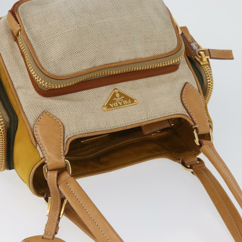 【日本直送】PRADA 手袋 帆布 金色 米色 正品 YKZ552A-5