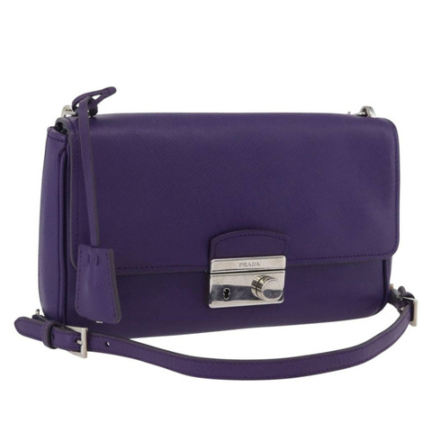 PRADA 鏈條單肩包 Safiano 皮革 紫色 銀色 正品 ka3343A