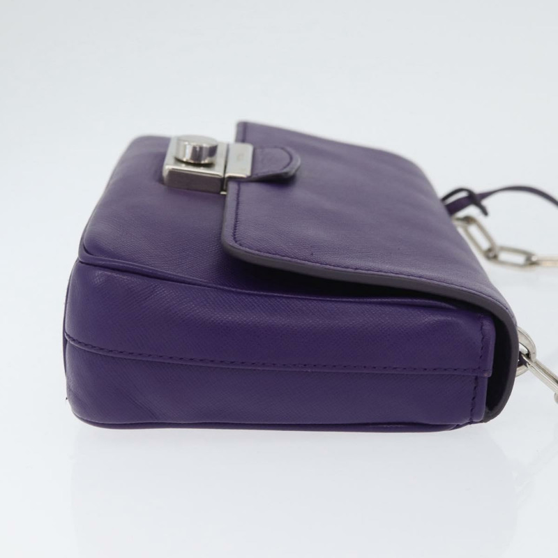 【日本直送】PRADA 鏈條單肩包 Safiano 皮革 紫色 銀色 正品 ka3343A-2