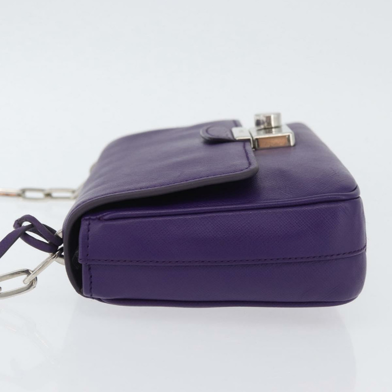 【日本直送】PRADA 鏈條單肩包 Safiano 皮革 紫色 銀色 正品 ka3343A-3