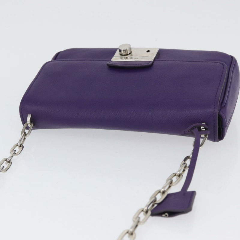 【日本直送】PRADA 鏈條單肩包 Safiano 皮革 紫色 銀色 正品 ka3343A-5