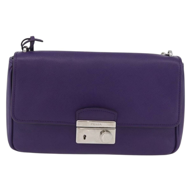 【日本直送】PRADA 鏈條單肩包 Safiano 皮革 紫色 銀色 正品 ka3343A-12