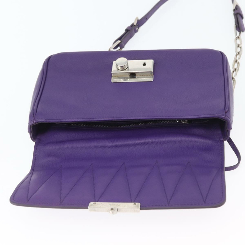 【日本直送】PRADA 鏈條單肩包 Safiano 皮革 紫色 銀色 正品 ka3343A-17