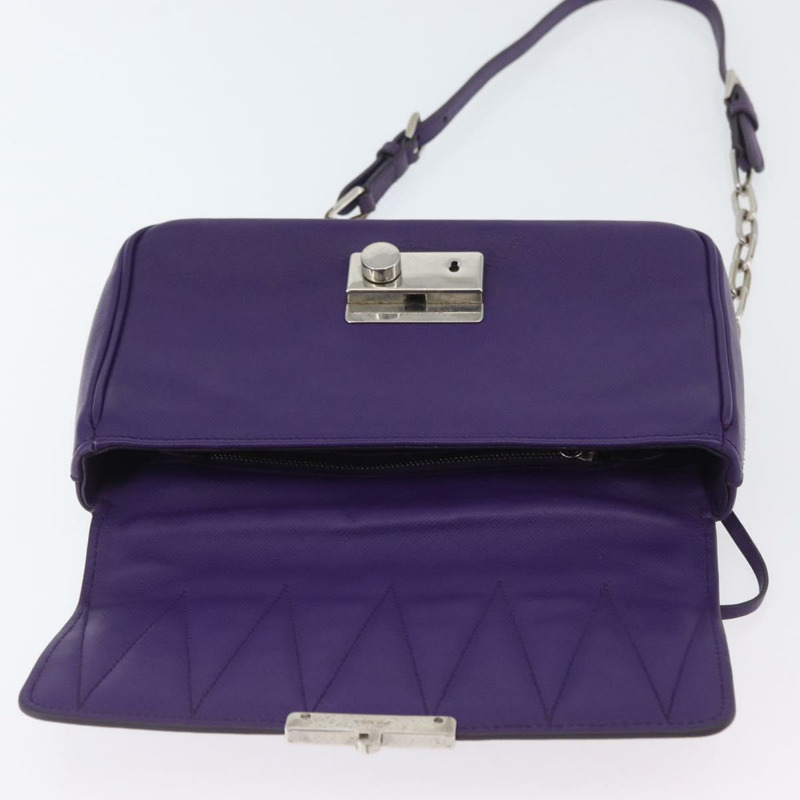 【日本直送】PRADA 鏈條單肩包 Safiano 皮革 紫色 銀色 正品 ka3343A-18