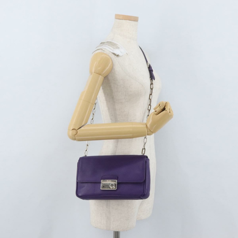 【日本直送】PRADA 鏈條單肩包 Safiano 皮革 紫色 銀色 正品 ka3343A-24