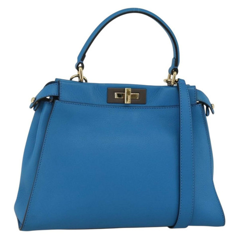 FENDI Peek A Boo 手提包 皮革 2way 藍色金色 Auth ka3444M
