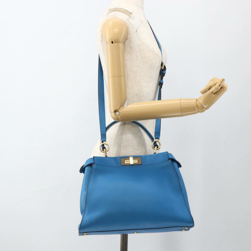 【日本直送】FENDI Peek A Boo 手提包 皮革 2way 藍色金色 Auth ka3444M-23