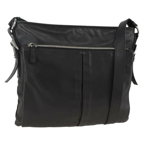 PRADA 黑色銀色皮革肩背包 正品 ka3432A