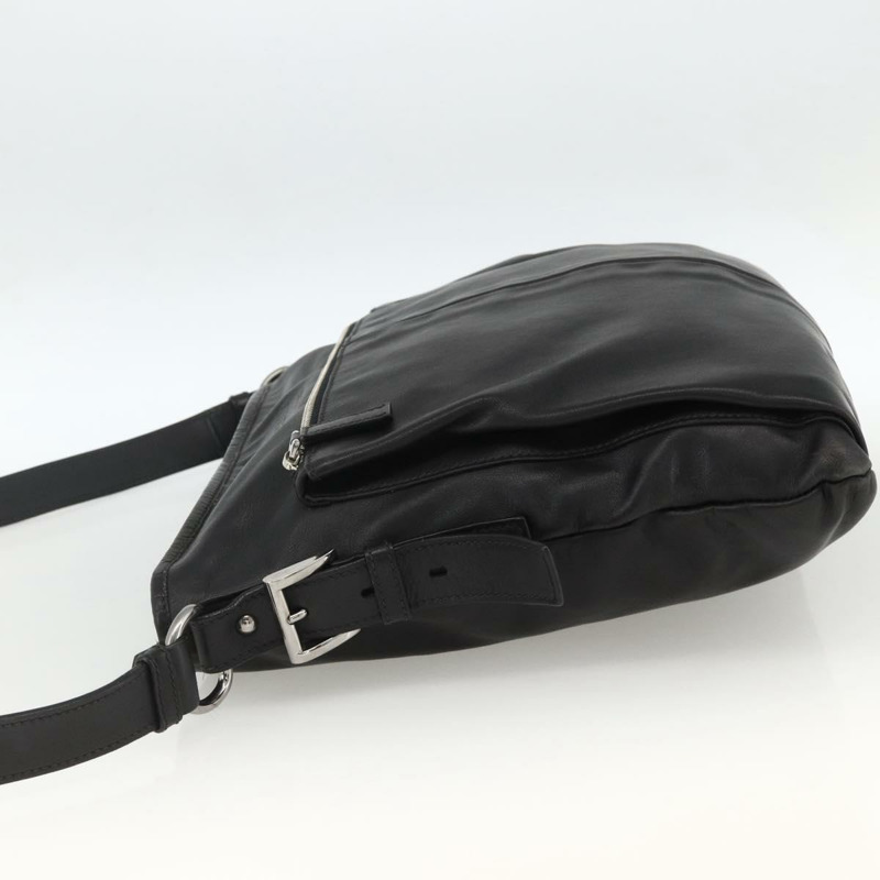 【日本直送】PRADA 黑色銀色皮革肩背包 正品 ka3432A-2