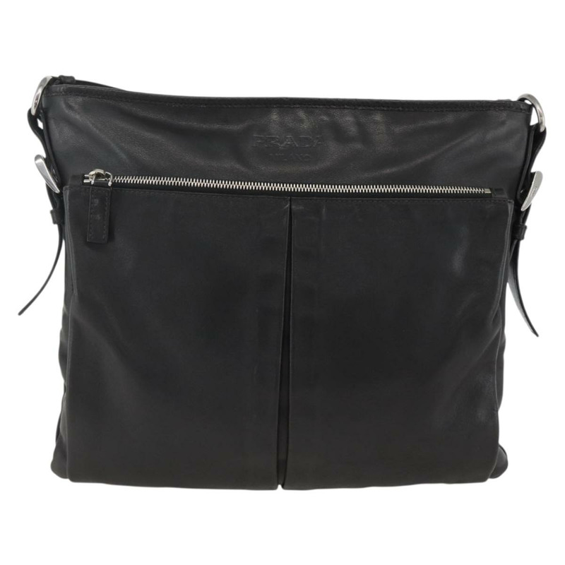 【日本直送】PRADA 黑色銀色皮革肩背包 正品 ka3432A-12