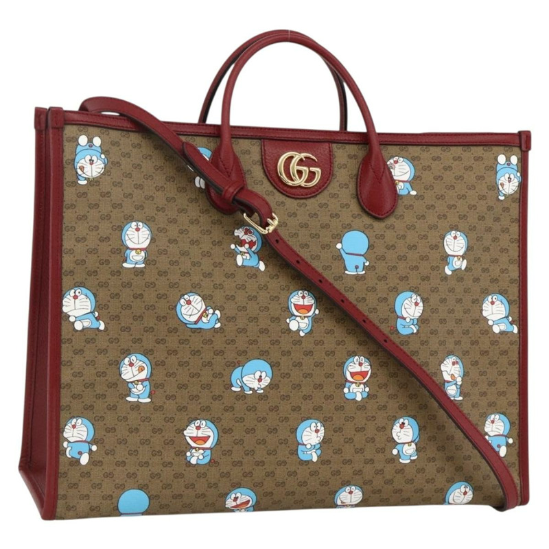 【日本直送】GUCCI GUCCI × Doraemon Micro GG Supreme Bag PVC 2way Beige 653952 Auth ka3262SM-0