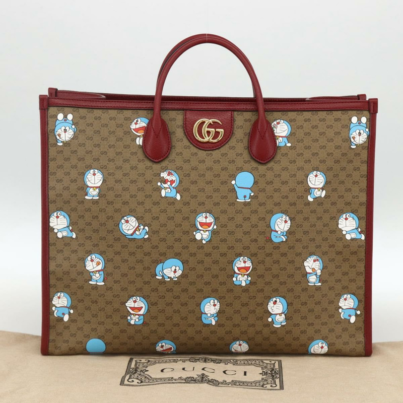 【日本直送】GUCCI GUCCI × Doraemon Micro GG Supreme Bag PVC 2way Beige 653952 Auth ka3262SM-11