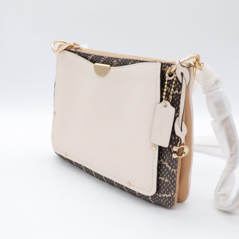 COACH奶白牛皮+蛇皮 斜背包-3