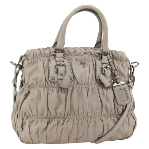 PRADA 納帕皮革手提包 2way 灰色銀色 Auth ka3377V