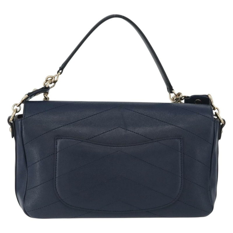 【日本直送】香奈兒 V 字縫線鏈條單肩背包 皮革 金色 海軍藍 CC 正品 ka3335SAM-1